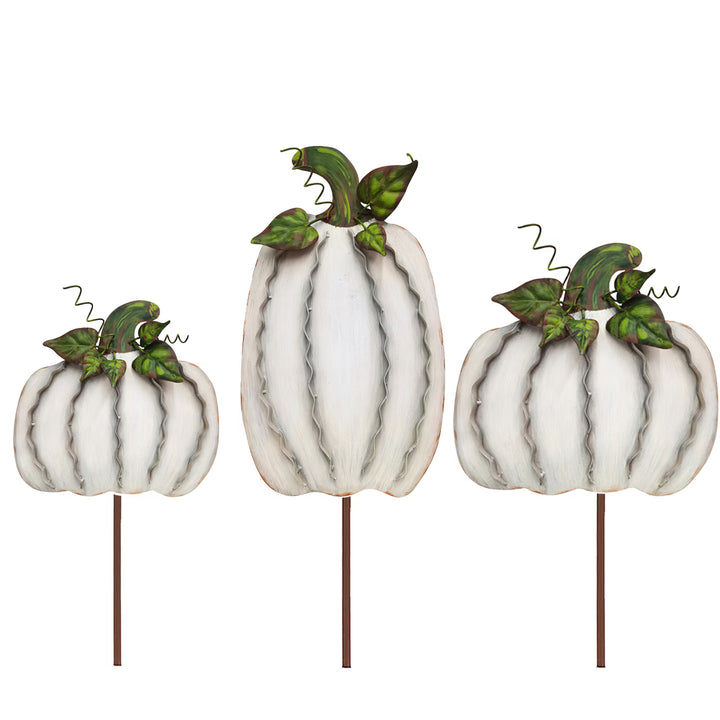 Round Top Collection Medium Ribbon Pumpkins – Cream Set of 3