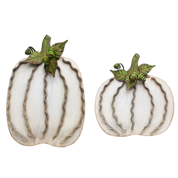 Round Top Collection Large Ribbon Pumpkins – Cream Set of 2