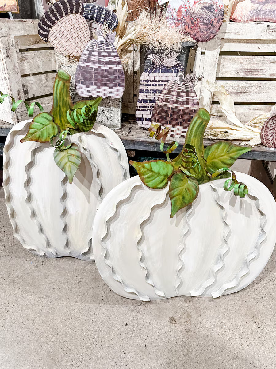 Round Top Collection Large Ribbon Pumpkins – Cream Set of 2