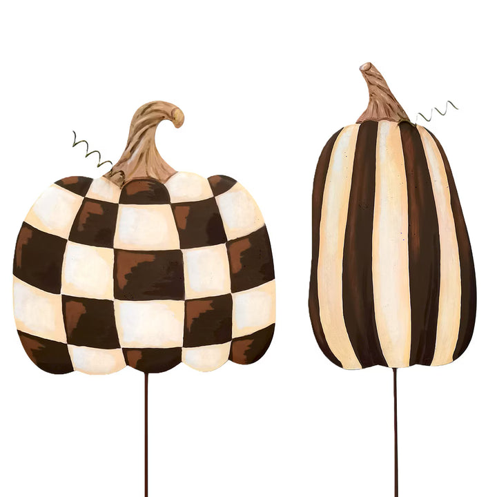 Round Top Collection Chocolate Striped &amp; Checked Pumpkins – Set of 2