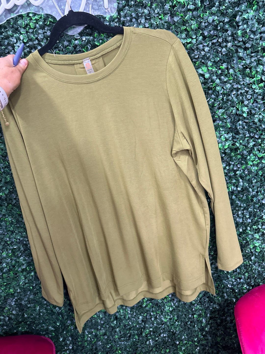 Easy Edge Hi Low Long Sleeve Top Camo Green