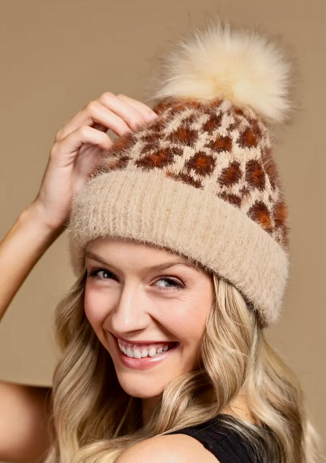 Leopard Pom Beanie