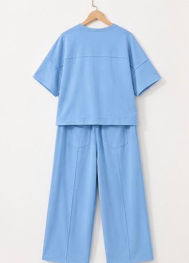 Boxy Tee and Wide Leg Pants Lounge Set Casual Outfit