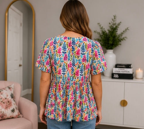 Wildflower Bloom Relaxed Fit V-Neck Baby Doll Top
