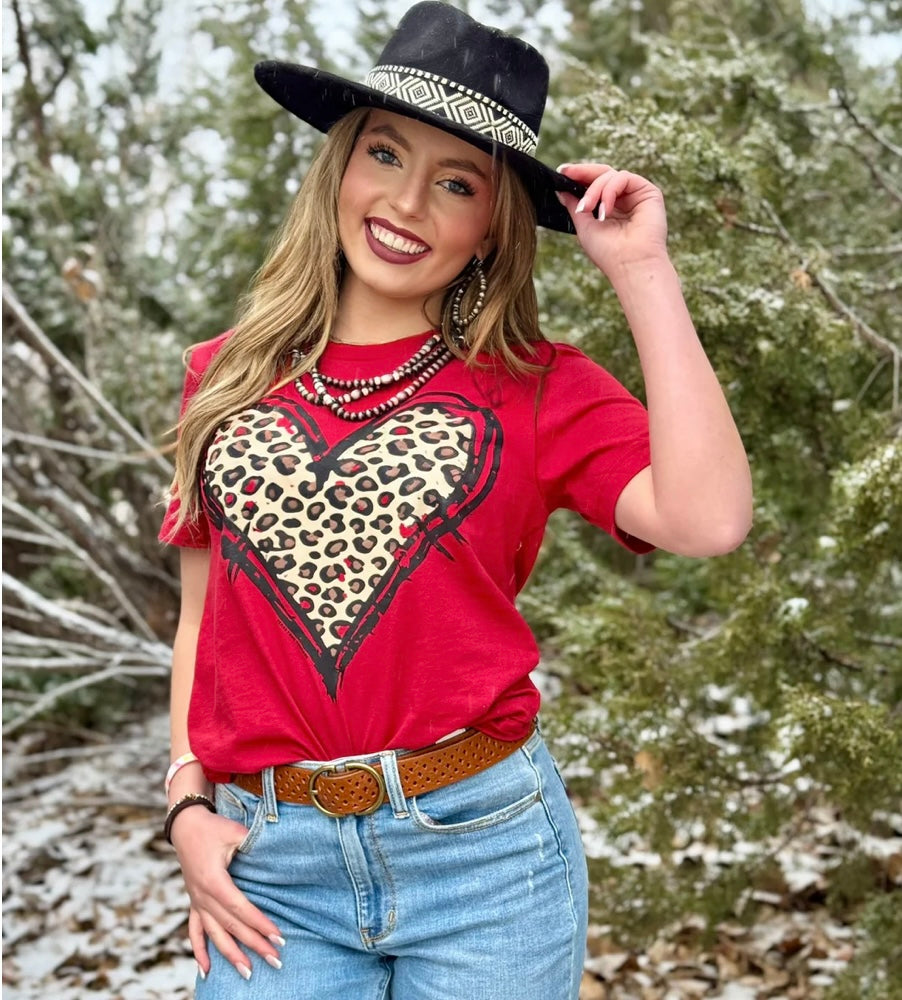 leopard heart graphic tee & sweatshirt – classic heart boutique top