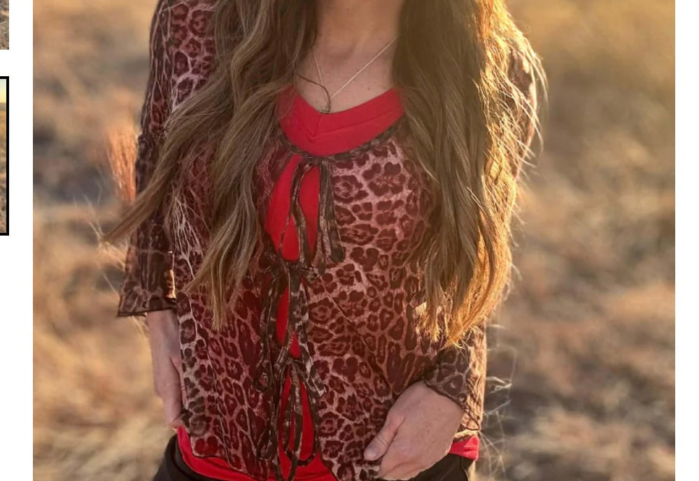 range & roar leopard mesh tie top  boutique mesh top
