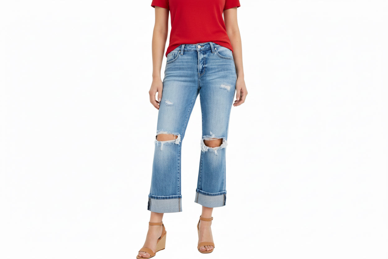 risen tc mid rise crop straight cuffed jeans – women’s tummy control denim