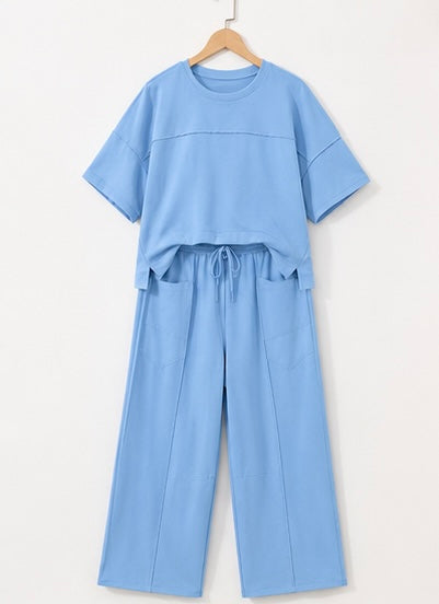 Boxy Tee and Wide Leg Pants Lounge Set Casual Outfit