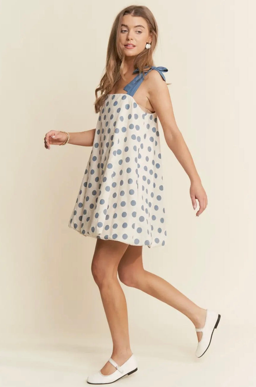 Polka Dot Tie Strap Swing Dress