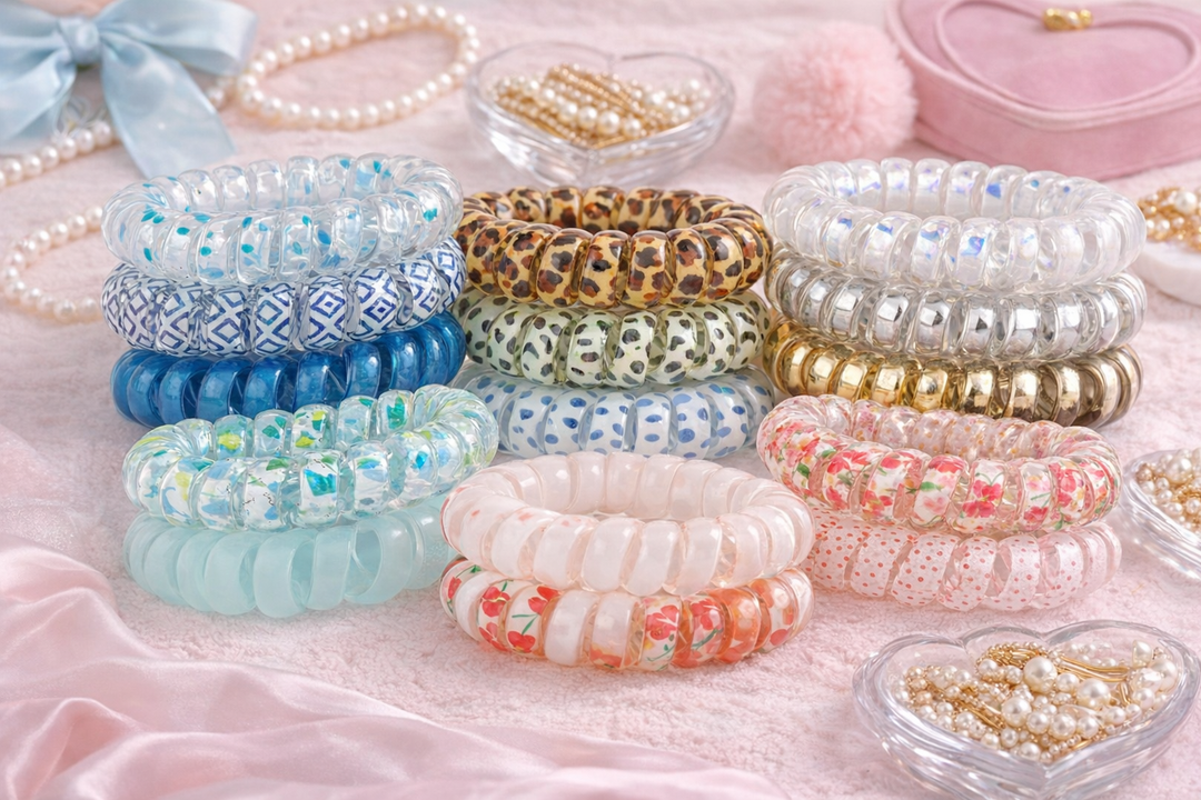 collection of colorful coil hair ties