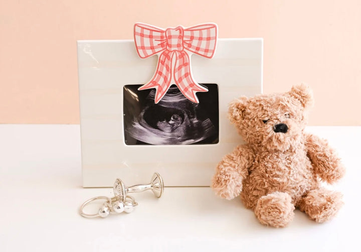 Happy Everything Pink Gingham Bow mini attachment baby bear