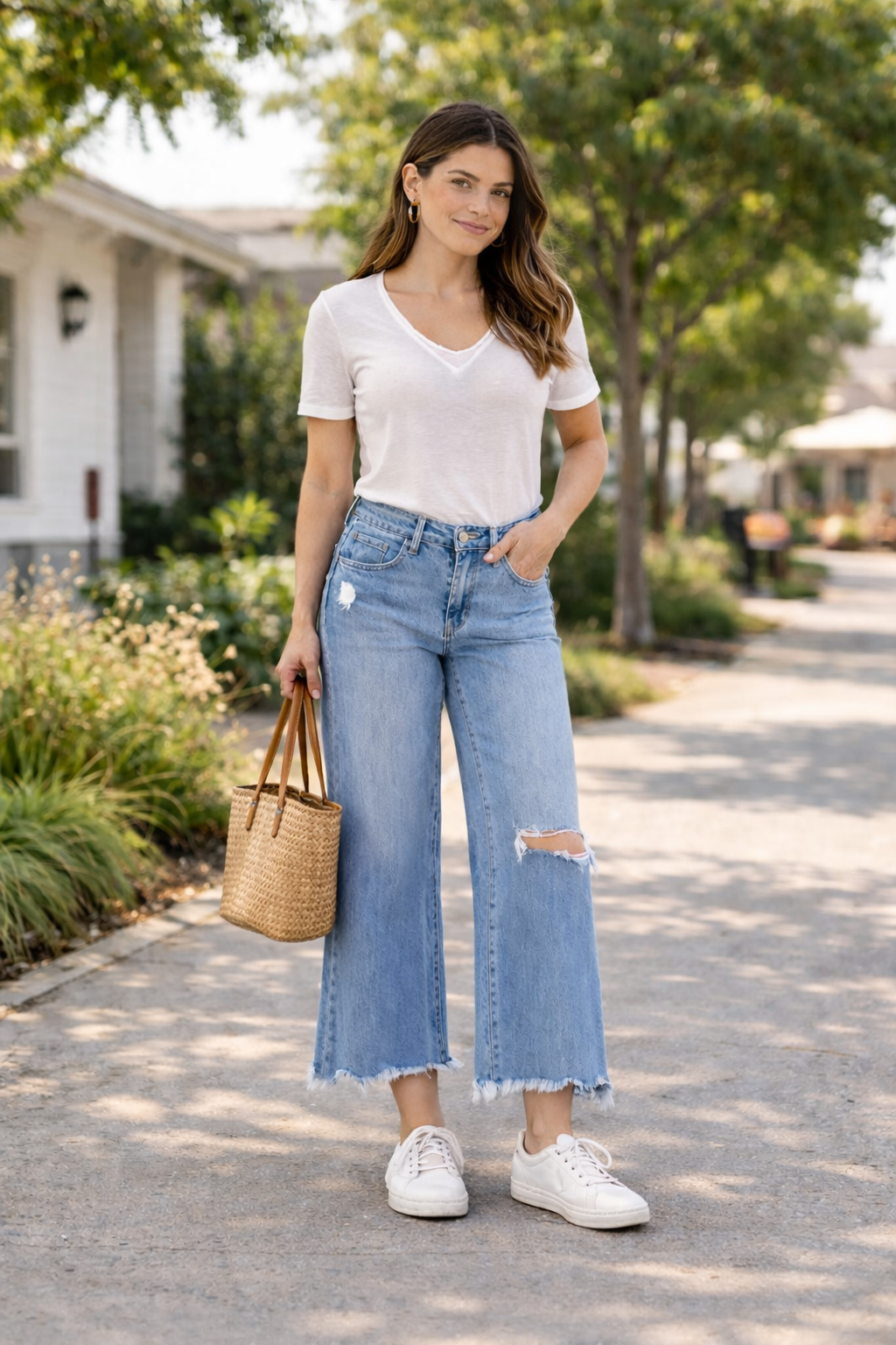 Vervet Olivia Distressed Crop Wide Leg Jeans