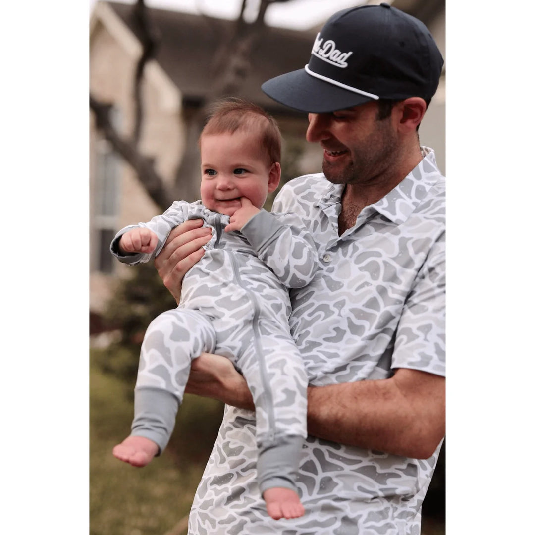 Burlebo Baby Zip Footie White Camo | Soft Performance Infant One-Piece Pajamas