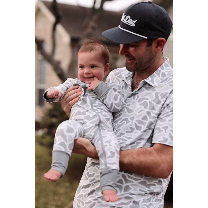 Burlebo Baby Zip Footie White Camo | Soft Performance Infant One-Piece Pajamas