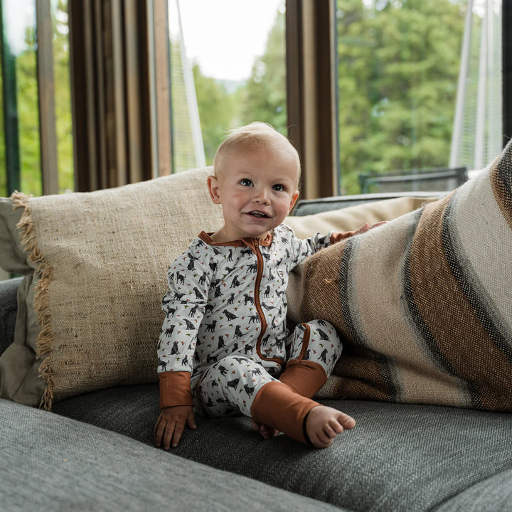 Burlebo Baby Zip Footie Ducks &amp; Dogs| Soft Performance Infant One-Piece Pajamas