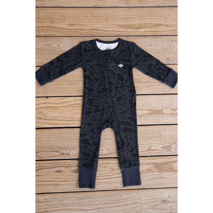 Burlebo Baby Zip Footie Black Camo | Soft Performance Infant One-Piece Pajamas