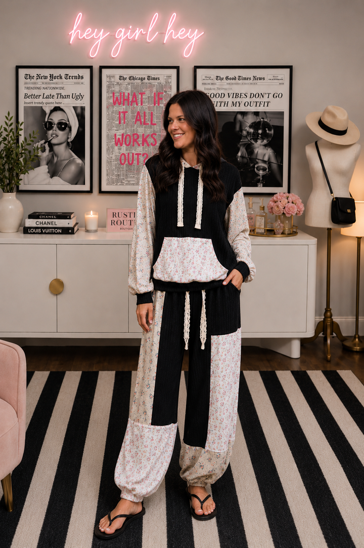 Boho Elastic Waistband Patchwork Knit Balloon Wide Leg Pants