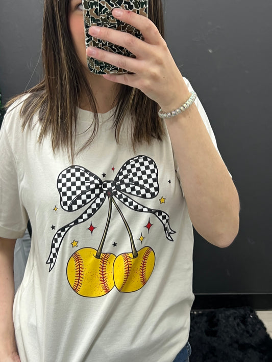 Cherry Check Softball Tee