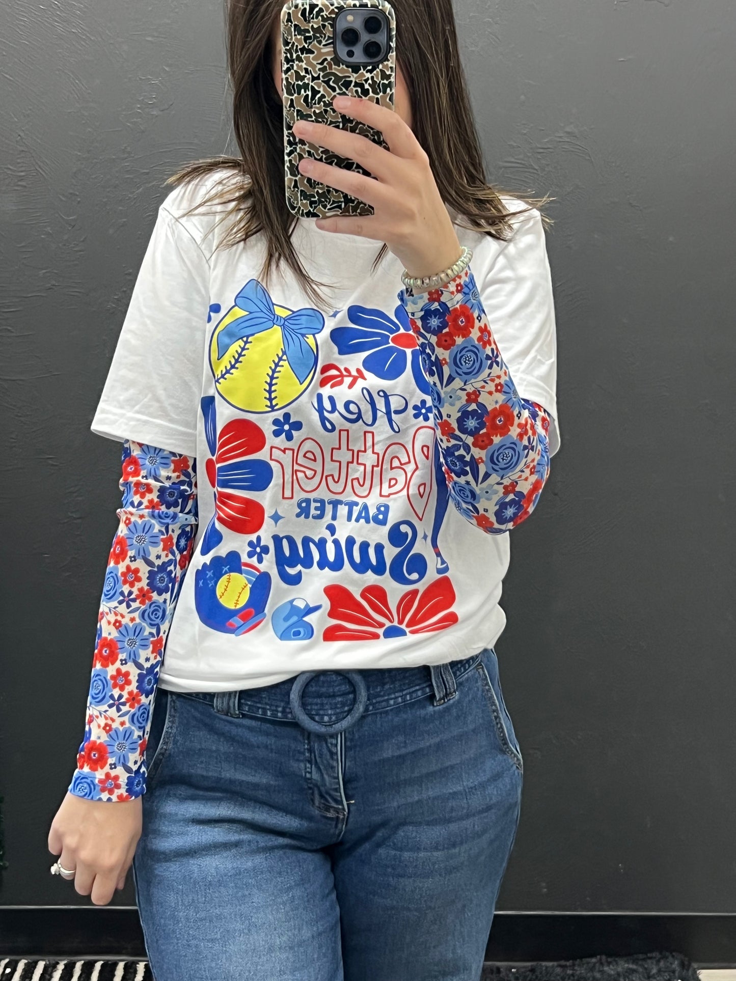Hey Batter Batter Floral Softball Tee