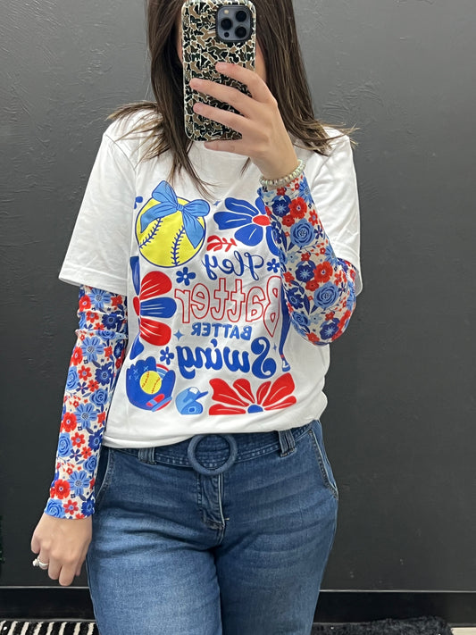 Hey Batter Batter Floral Softball Tee
