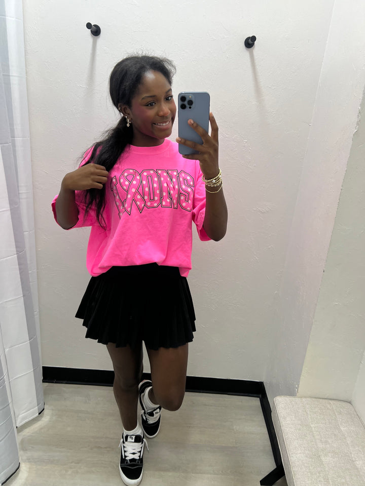 Pink Out Lions Polka Dot Comfort Colors Tee | Rustic Routes Boutique
