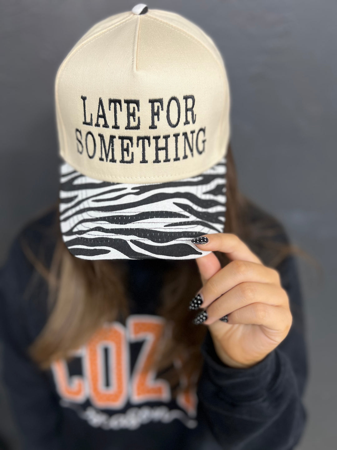 Late for Something Zebra Brim Canvas Hat | Black Embroidery