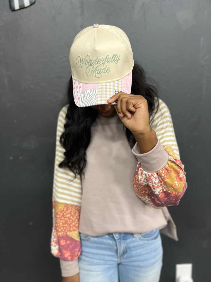 Wonderfully Made Patchwork Canvas Hat | Pink &amp; Green