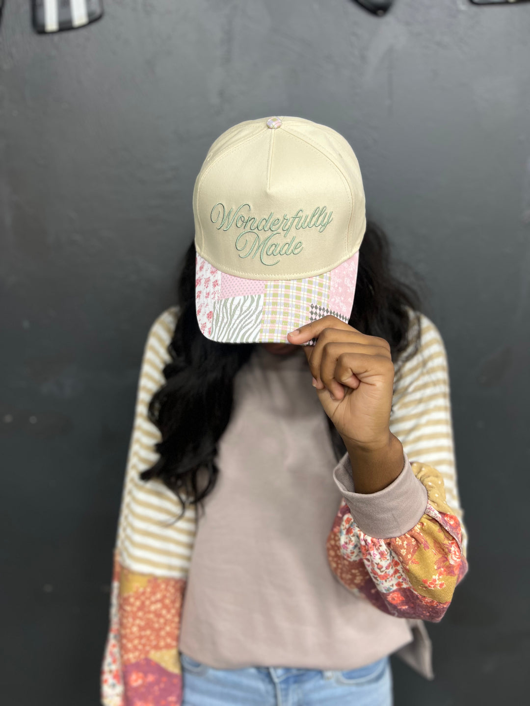 Wonderfully Made Patchwork Canvas Hat | Pink &amp; Green