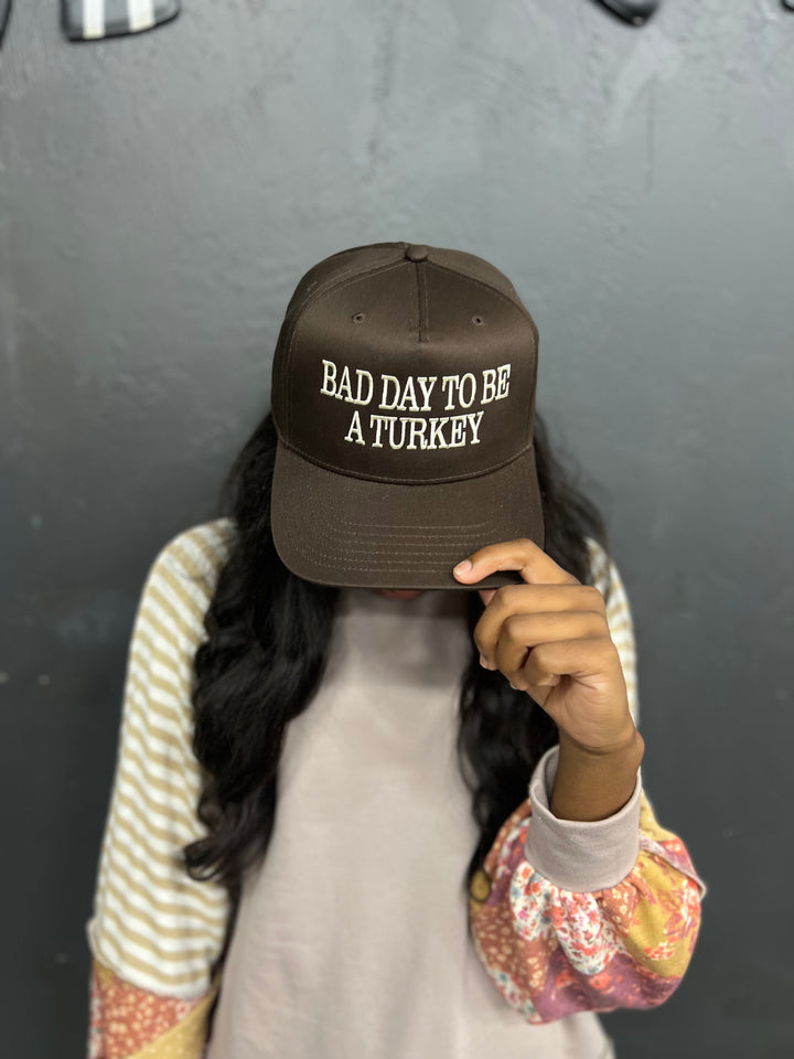 Bad Day to Be a Turkey Embroidered Hat | Brown Canvas
