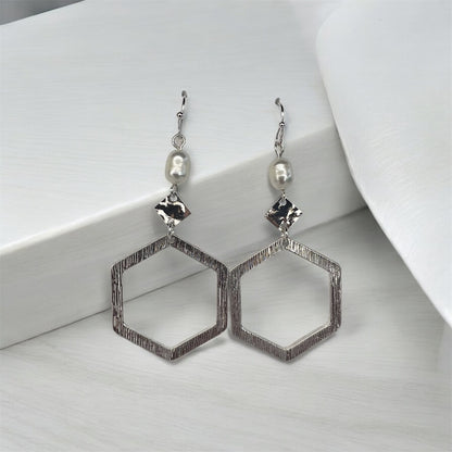 Hexagon Pearl Earrings