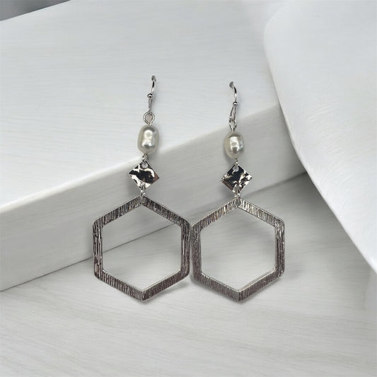 Hexagon Pearl Earrings