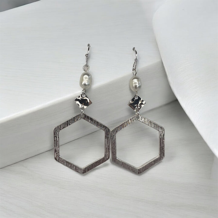Hexagon Pearl Earrings