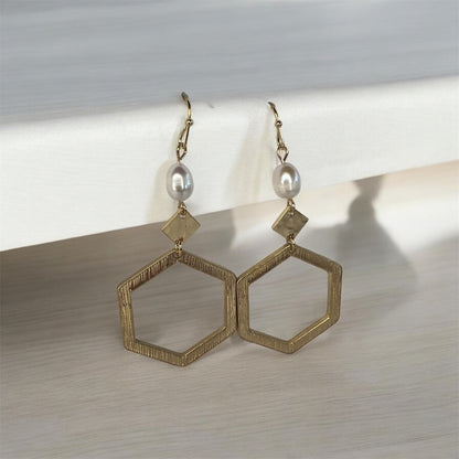 Hexagon Pearl Earrings