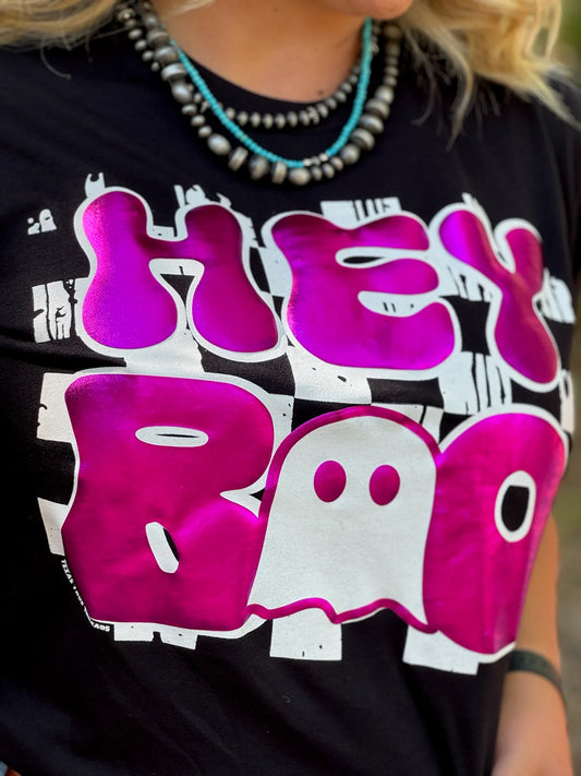 Hey Boo in Pink Metallic Puff Sweatshirt