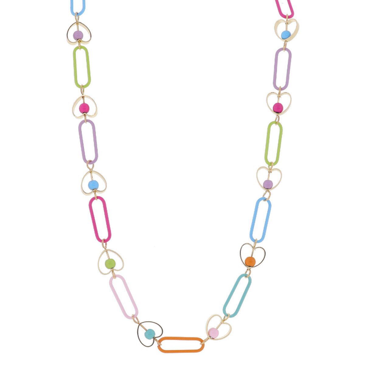 Girls Paperclip Necklace Multi Color Hearts