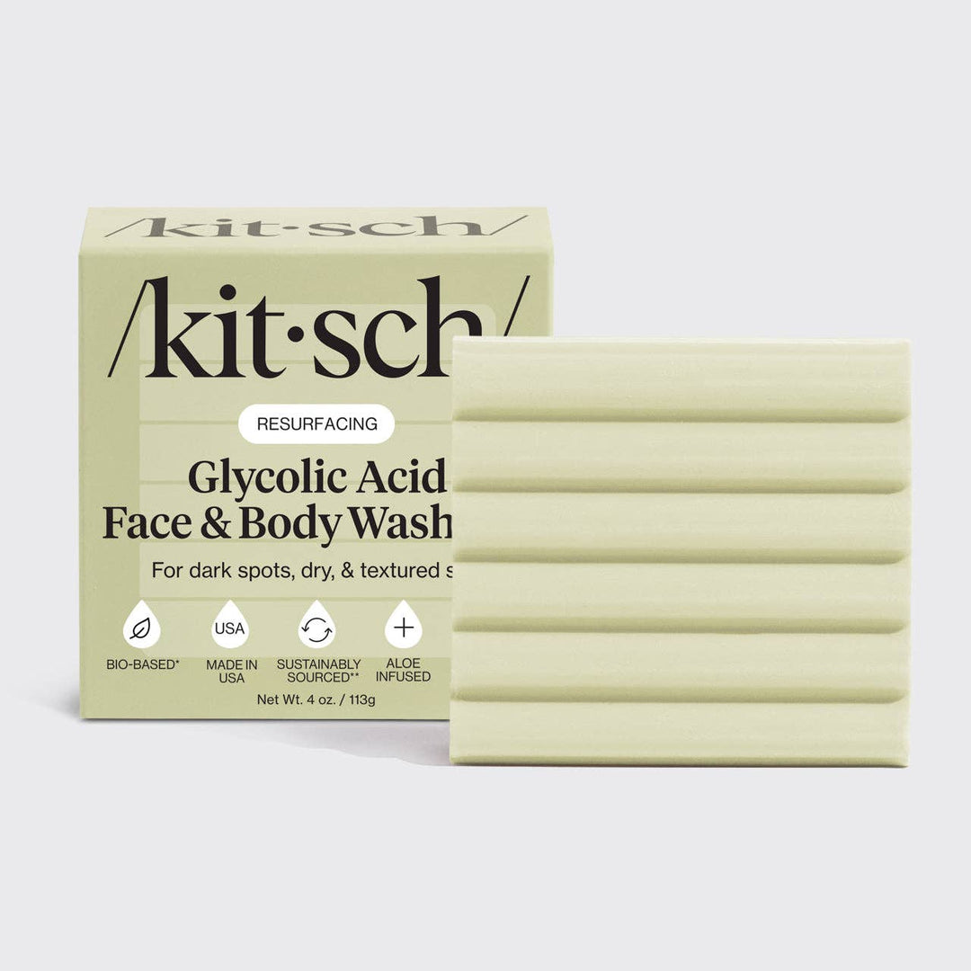 Kitsch glycolic acid face and body wash packaging