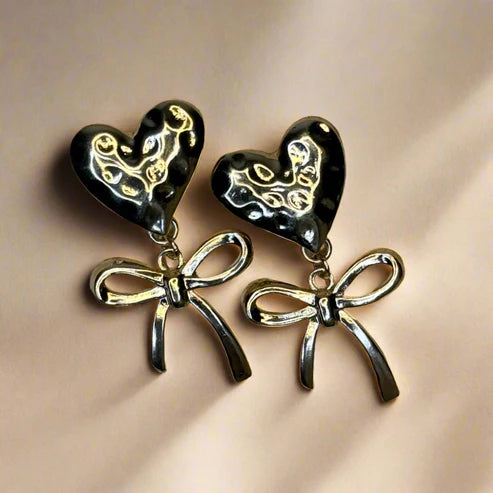 Heart Stud with Bow Accent