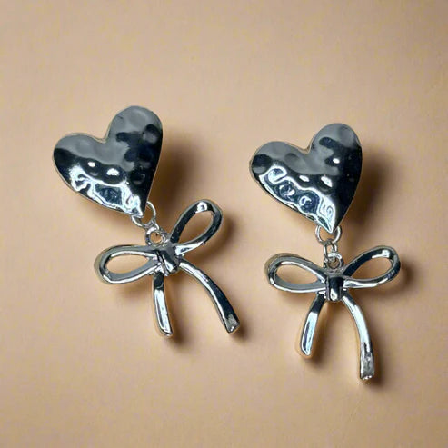 Heart Stud with Bow Accent