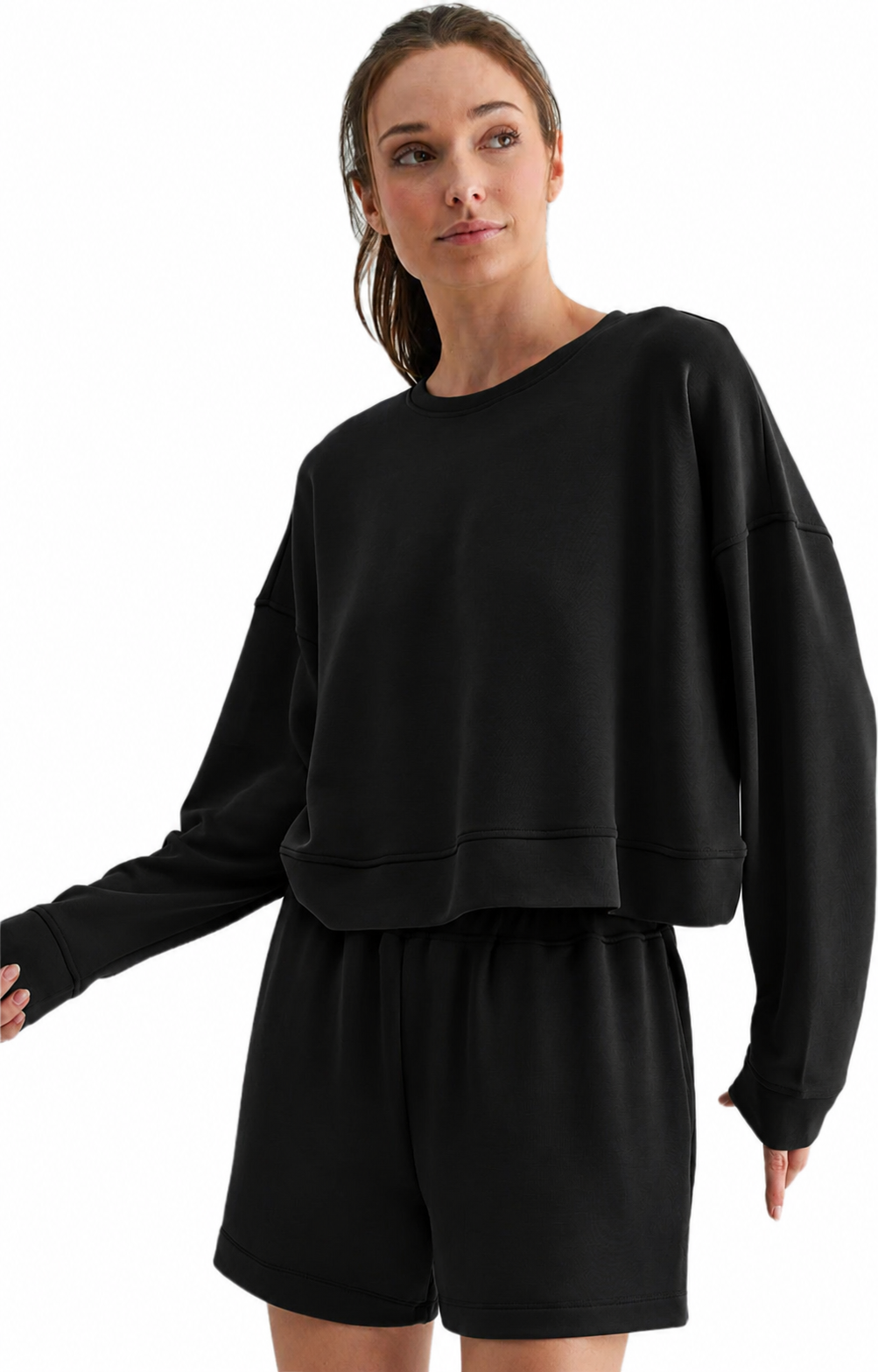 Butter Soft Boxy Sweatshirt in black with relaxed fit