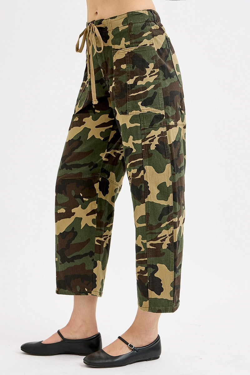 Camo Mid Rise Barrel Slung Pants