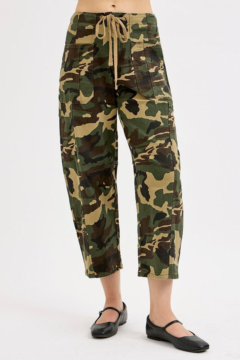 Camo Mid Rise Barrel Slung Pants