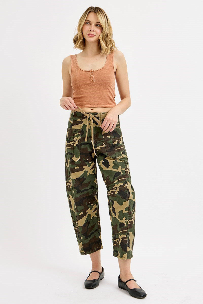 Camo Mid Rise Barrel Slung Pants