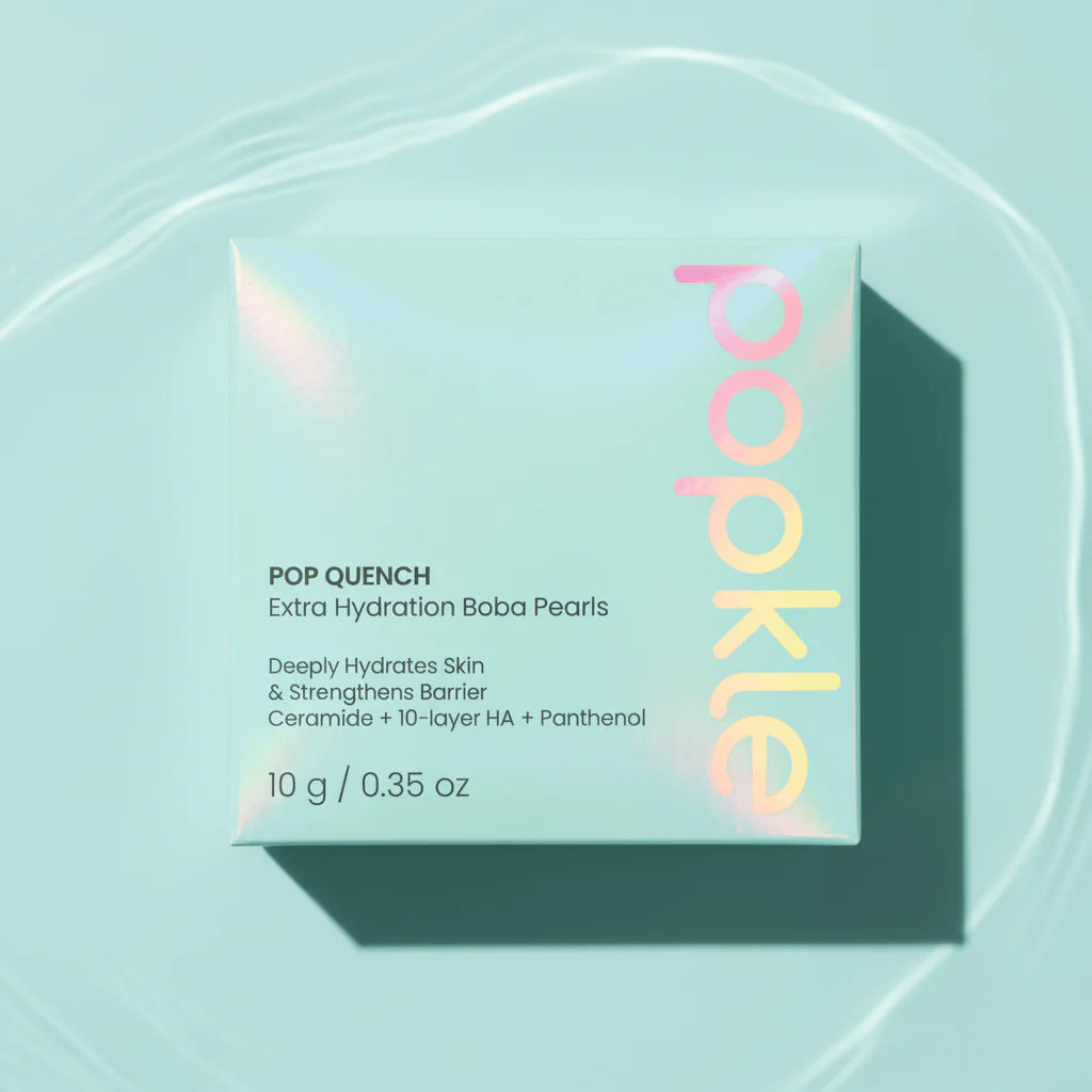 Box of Popke Pop Quench Extra Hydration Boba Pearls on a light blue background