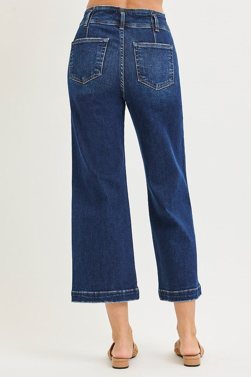 High Rise Crop Wide Front Seam Detail Jeans