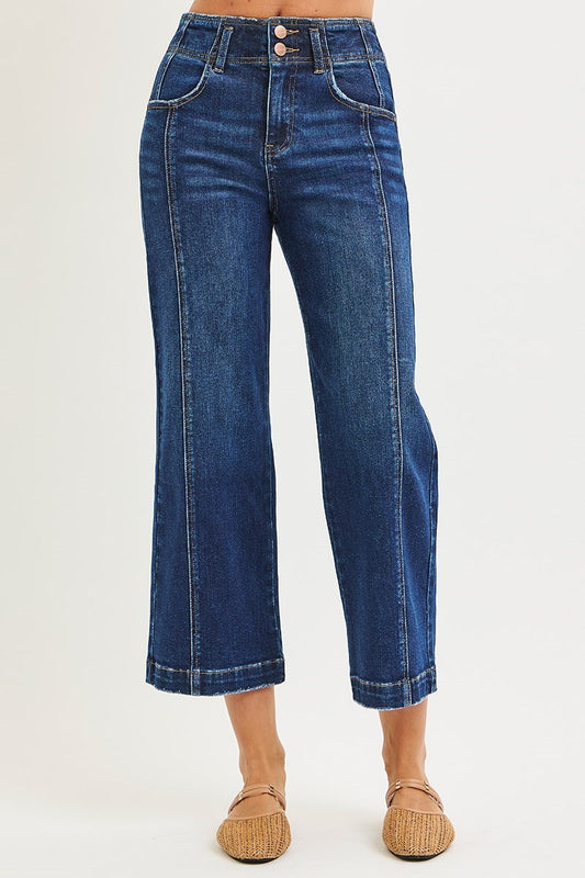 High Rise Crop Wide Front Seam Detail Jeans