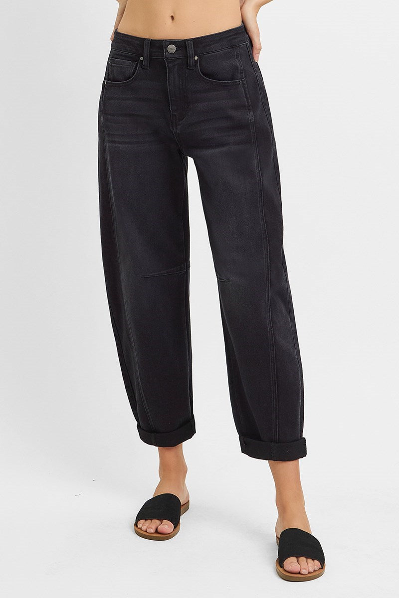 High Rise Crop Barrel Cuffed Jeans