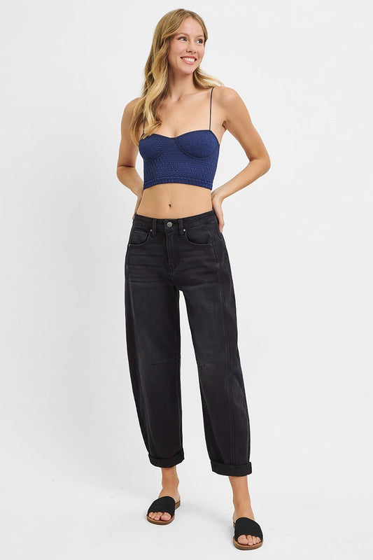 High Rise Crop Barrel Cuffed Jeans
