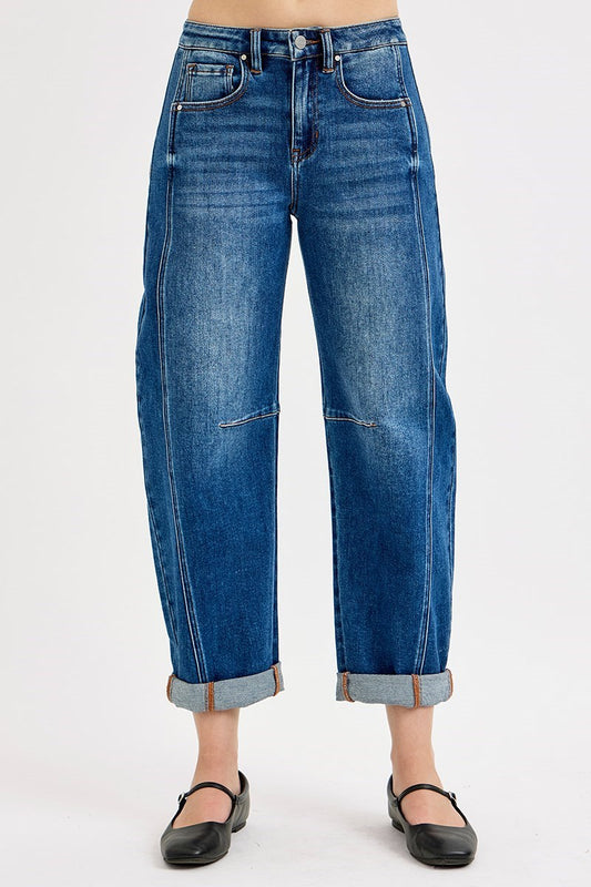 HIGH RISE CROP BARREL CUFFED JEANS