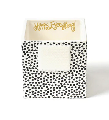 Happy Everything black small dot mini nesting cube with lemon slice attachment and fresh lemons displayed in the cube
