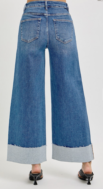 Tummy Control Highrise Crop Wide Cuffed Jeans